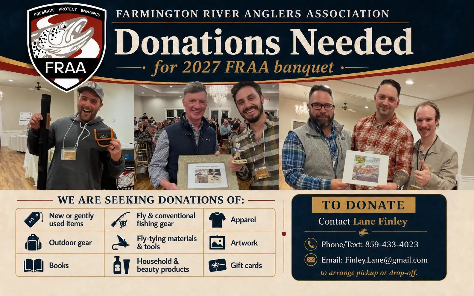 Donations and prizes for the FRAA Annual Banquet